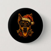 Christmas Doberman Dog With Santa Hat Gingerbread  缶バッジ (正面)