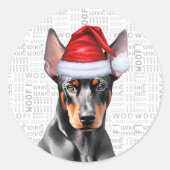 Christmas Doberman Pinscher Dog and Woof Art ラウンドシール (正面)