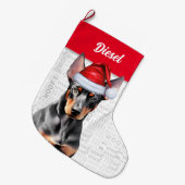 Christmas Doberman Pinscher Santa with Dog's Name ラージクリスマスストッキング (正面 (吊り時))
