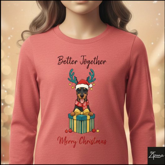 Christmas Doberman Reindeer Scarf Gift Graphic トライブレンドＴシャツ
