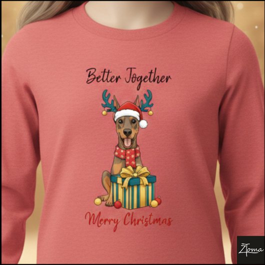 Christmas Doberman Reindeer Scarf Gift Graphic トライブレンドＴシャツ