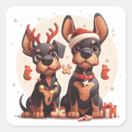 Christmas Dobermann Dogs スクエアシール