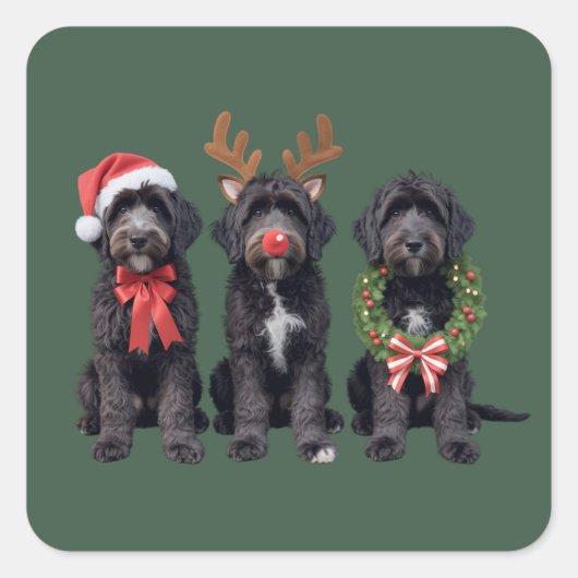 Christmas Dog Black Goldendoodle Doodle Mom Winter スクエアシール (正面)