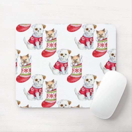 Christmas Dog & Cat マウスパッド (マウス)