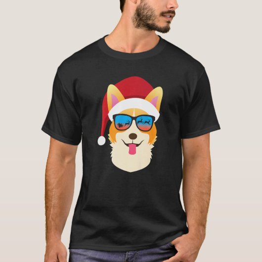 Christmas Dog  Cute Corgi Santa Hat Tシャツ (正面)