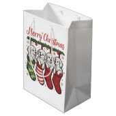 Christmas Dog Cute Puppies in Stockings Retro Xmas ミディアムペーパーバッグ (裏面アングル)