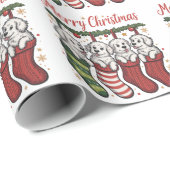 Christmas Dog Cute Puppies in Stockings Retro Xmas ラッピングペーパー (ロールコーナー)