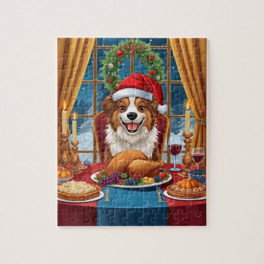 Christmas Dog Dinner Festive Holiday Feast ジグソーパズル (縦)