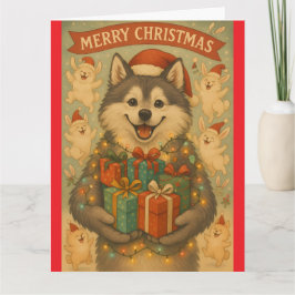 "Christmas Dog" Folded Greeting Card カード