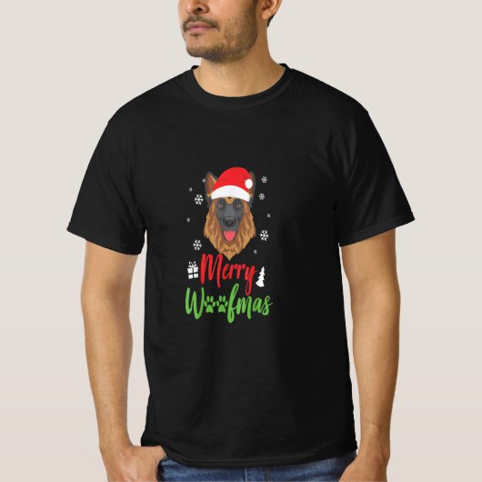 Christmas Dog German Shepherd Merry Woofmas Gift Tシャツ (正面)