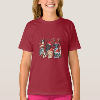 Christmas Dog Line Art T-Shirt | Minimalist Holida Tシャツ