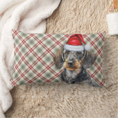 Christmas Dog Lover Wire Coated Dachshund Plaid ランバークッション (ブランケット)