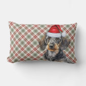 Christmas Dog Lover Wire Coated Dachshund Plaid ランバークッション (正面)