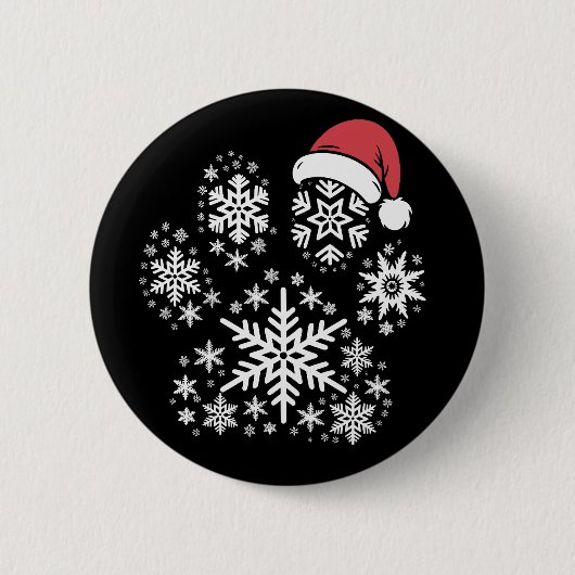 Christmas Dog Paw Santa Hat Pet Owner Gift 缶バッジ (正面)