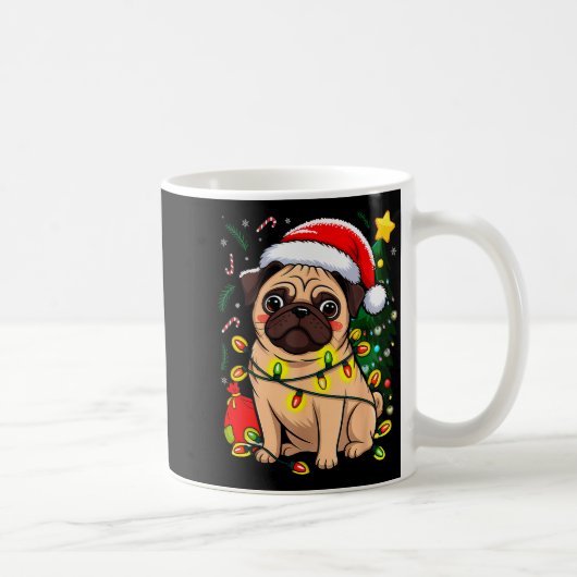 Christmas Dog Santa Clause Pug Puppy X-mas  コーヒーマグカップ (右)