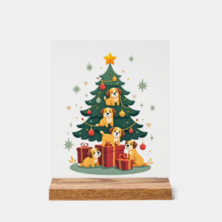 Christmas Dog Tree T-Shirt Cute Funny Puppy Dogs X アクリルサイン