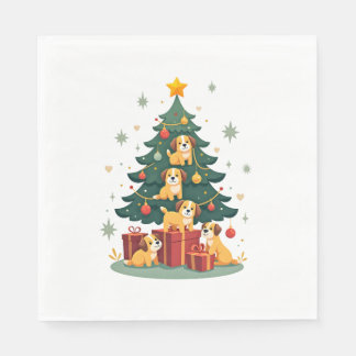 Christmas Dog Tree T-Shirt Cute Funny Puppy Dogs X スタンダードランチョンナプキン