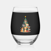 Christmas Dog Tree T-Shirt Cute Funny Puppy Dogs X ステムなしワイングラス (正面)