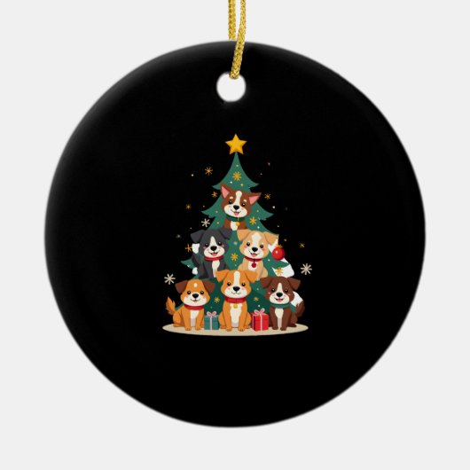 Christmas Dog Tree T-Shirt Cute Funny Puppy Dogs X セラミックオーナメント (正面)