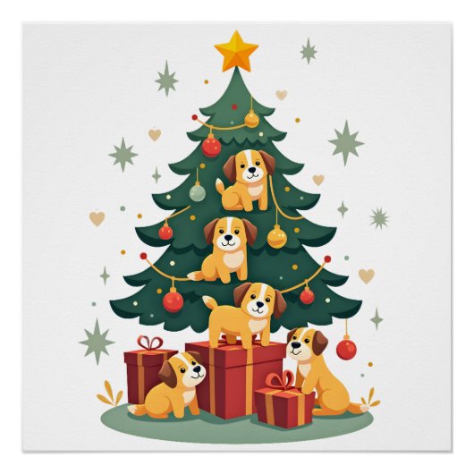 Christmas Dog Tree T-Shirt Cute Funny Puppy Dogs X ポスター (正面)