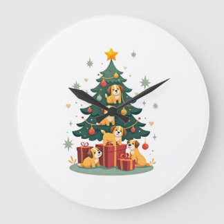 Christmas Dog Tree T-Shirt Cute Funny Puppy Dogs X ラージ壁時計