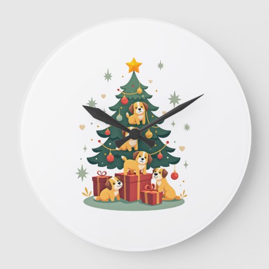 Christmas Dog Tree T-Shirt Cute Funny Puppy Dogs X ラージ壁時計 (正面)