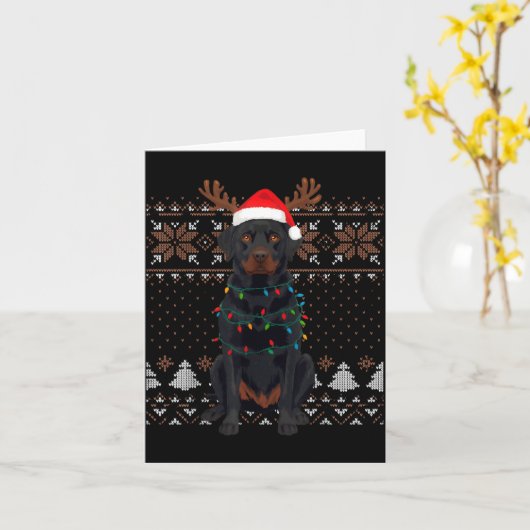 Christmas Dog With Hat And Lights - Funny Holiday カード (黄色い花)