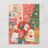 Christmas Dogs Afghan Hound Hand drawn シーズンポストカード (正面)