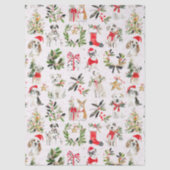 Christmas dogs and greenery pattern 薄葉紙 (正面)