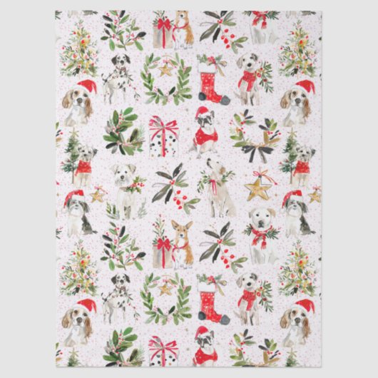 Christmas dogs and greenery pattern 薄葉紙 (正面)