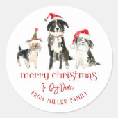 Christmas Dogs Merry Christmas Typography ラウンドシール (正面)
