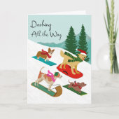 Christmas Dogs Sledding Dashing All the Way カード (正面)