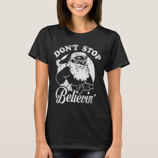 Christmas Don't Stop Believin' Santa Outline  Tシャツ (正面)