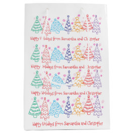 Christmas Doodle Modern Minimal Fun Festive ミディアムペーパーバッグ