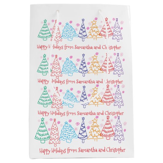 Christmas Doodle Modern Minimal Fun Festive ミディアムペーパーバッグ (正面)