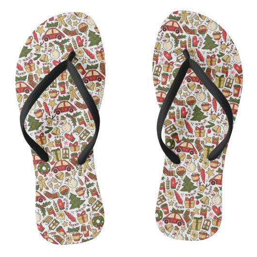 Christmas Doodle Pair of Flip Flops ビーチサンダル (ソール)