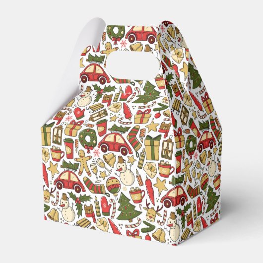 Christmas Doodle Pattern Favor Box フェイバーボックス (正面サイド)