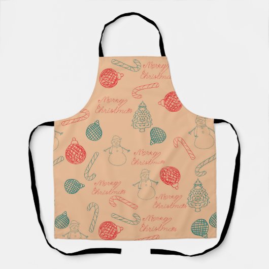 Christmas Doodle Pattern | Snowmen, Trees & Candy  エプロン (正面)