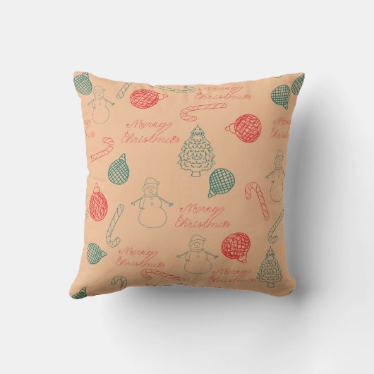 Christmas Doodle Pattern | Snowmen, Trees & Candy  クッション (裏面)