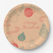 Christmas Doodle Pattern | Snowmen, Trees & Candy ペーパープレート (正面)