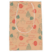 Christmas Doodle Pattern | Snowmen, Trees & Candy  ミディアムペーパーバッグ (正面)