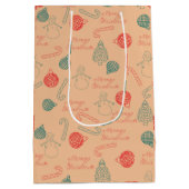 Christmas Doodle Pattern | Snowmen, Trees & Candy  ミディアムペーパーバッグ (裏面)