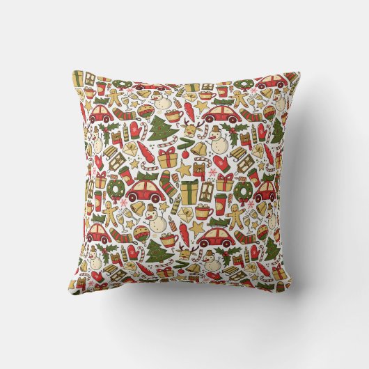 Christmas Doodle Pattern Throw Pillow クッション (裏面)