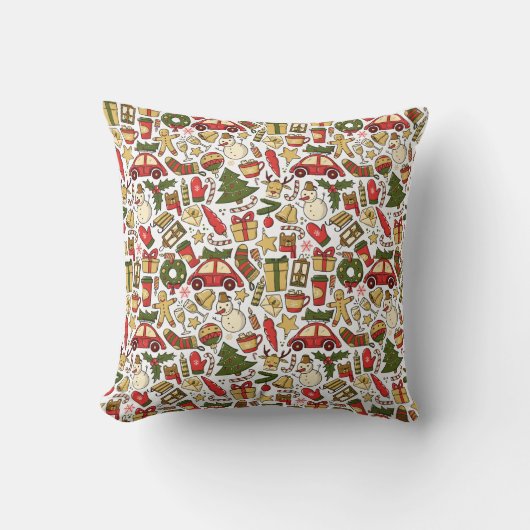 Christmas Doodle Pattern Throw Pillow クッション (正面)