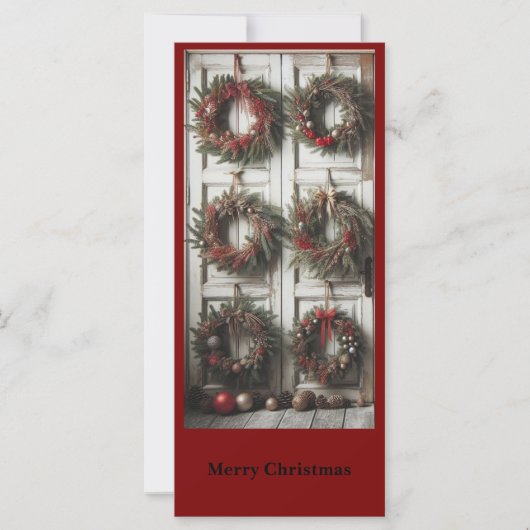 Christmas Door Wreath Holiday Personalized Card (正面)