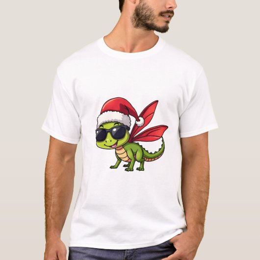 Christmas Dragonfly Santa Hat Funny Xmas Kids Tシャツ (正面)