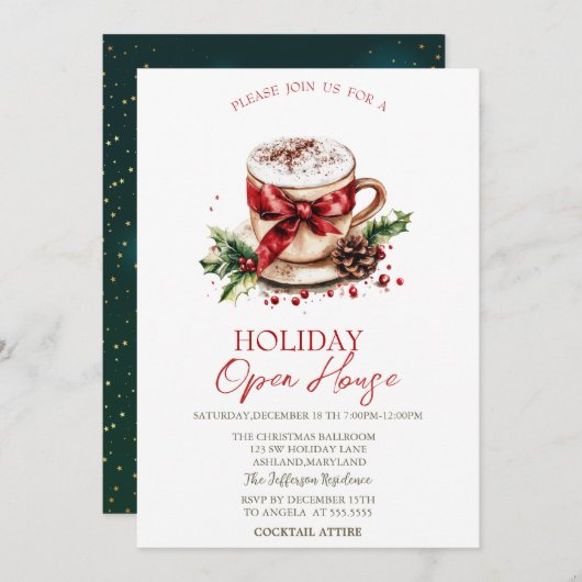 Christmas Drink Bow Holiday Open House 招待状 (正面/裏面)