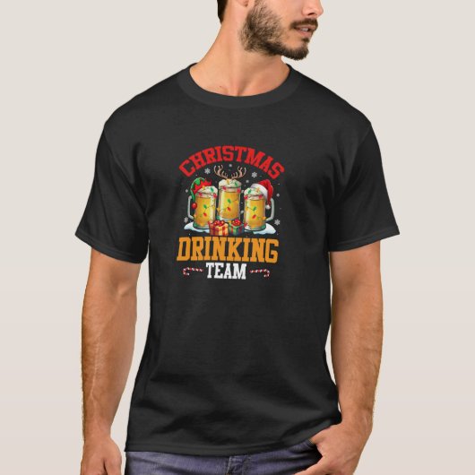 Christmas Drinking Funny Team Three Glasses Beer S Tシャツ (正面)