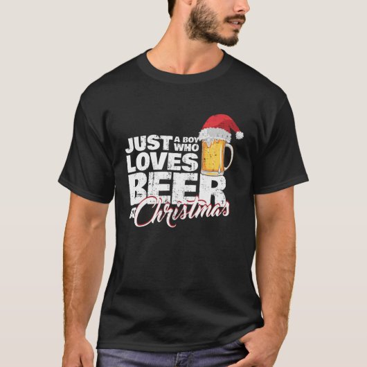 Christmas Drinking Just a Boy Who Loves Beer At X  Tシャツ (正面)