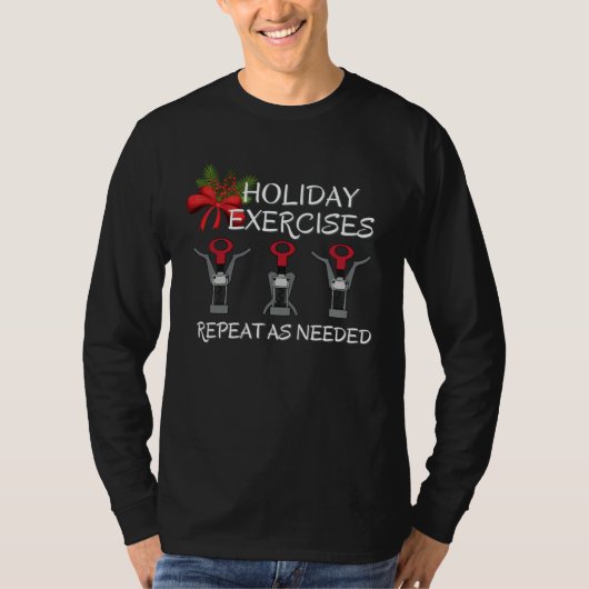 Christmas Drinking Wine Exercise Corkscrew Workout Tシャツ (正面)